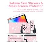 Mytrix Cute Carrying Case for Nintendo Switch OLED, Portable Hard Shell Pouch Travel Storage Bag for Switch Protective Bag with 10 Game Card Slots, with 4 in 1 Bundle Accessories Pink Cherry Blossoms