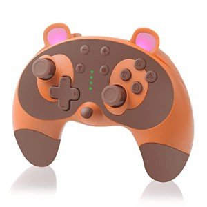 STOGA Switch Controller, Cute Raccoon Animal Switch Pro Controller for Switch Lite/OLED/PC, Wireless Switch Controller with Wake-Up,Gyro Axis,Turbo and Dual Vibration-Brown