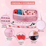 RHOTALL Cute Carrying Case for Nintendo Switch & Switch OLED, Hard Portable Travel Case for Switch Accessories with 12 Game Holder, 2 joycon Shell, Shoulder Strap, and 2 Thumb Caps - Pink Strawberry