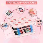 RHOTALL Cute Carrying Case for Nintendo Switch & Switch OLED, Hard Portable Travel Case for Switch Accessories with 12 Game Holder, 2 joycon Shell, Shoulder Strap, and 2 Thumb Caps - Pink Strawberry