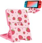 Lotadilo Switch Stand for Nintendo Switch/OLED - Cute Holder for Women Girls Boys Kids Teens Cartoon Design Cool Phone Stand Adjustable Portable Foldable Switch Accessories, Strawberry