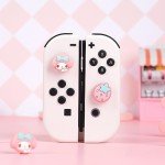 WISHAVEN Cute Pocket Monsters Joycon Thumb Grip Caps Compatible with Nintendo Switch, Soft Silicone Joystick Cover for Nintendo Switch/OLED/Lite Controller, 4PCS (Strawberry & Sweet Bunny)