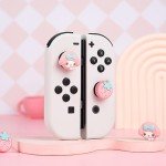 WISHAVEN Cute Pocket Monsters Joycon Thumb Grip Caps Compatible with Nintendo Switch, Soft Silicone Joystick Cover for Nintendo Switch/OLED/Lite Controller, 4PCS (Strawberry & Sweet Bunny)