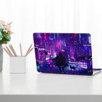 Lauspuck Anime Neon Laptop Notebook Skin Sticker Cover Decal, 12 13 13.3 14 15 15.4 15.6 inch Laptop Vinyl Skin Sticker Cover Art Protector Decal Universal, Purple Warrior Cat