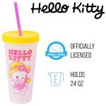 Silver Buffalo Sanrio Hello Kitty Summertime Gardening 4-Pack Color Changing Plastic Tumblers Includes Lid and Straw, 24 Ounces
