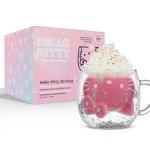 JoyJolt Hello Kitty 50th Anniversary Limited Edition Double Wall Glass Mug, 13.5 oz Insulated Coffee Mug with 3D Design, Cute Mug for Tea, Latte, or Iced Coffee, Kawaii Cup, Sanrio Accessories