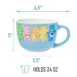 Silver Buffalo Care Bears Ceramic Soup Mug Featuring Good Luck Bear, Cheer Bear, Friend Bear, Funshine Bear, and Grumpy Bear, 24 Ounces