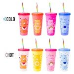 Silver Buffalo Care Bears Hearts and Stars 4 Pack Plastic Color Changing Tumblers with Rainbow Swirl Straws Featuring Tenderheart, Funshine, Cheer, and Grumpy Bear 24 Ounces