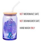 Silver Buffalo Care Bears Retro Flower Power Caring is Groovy Featuring Funshine, Friend, Good Luck, Harmony, Cheer Bear Purple Glass Jar Tumbler with Bamboo Lid and Glass Straw, 16 Ounces