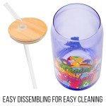 Silver Buffalo Care Bears Retro Flower Power Caring is Groovy Featuring Funshine, Friend, Good Luck, Harmony, Cheer Bear Purple Glass Jar Tumbler with Bamboo Lid and Glass Straw, 16 Ounces