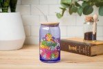 Silver Buffalo Care Bears Retro Flower Power Caring is Groovy Featuring Funshine, Friend, Good Luck, Harmony, Cheer Bear Purple Glass Jar Tumbler with Bamboo Lid and Glass Straw, 16 Ounces