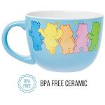 Silver Buffalo Care Bears Ceramic Soup Mug Featuring Good Luck Bear, Cheer Bear, Friend Bear, Funshine Bear, and Grumpy Bear, 24 Ounces