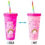 Silver Buffalo Care Bears Hearts and Stars 4 Pack Plastic Color Changing Tumblers with Rainbow Swirl Straws Featuring Tenderheart, Funshine, Cheer, and Grumpy Bear 24 Ounces