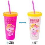Silver Buffalo Sanrio Hello Kitty Summertime Gardening 4-Pack Color Changing Plastic Tumblers Includes Lid and Straw, 24 Ounces