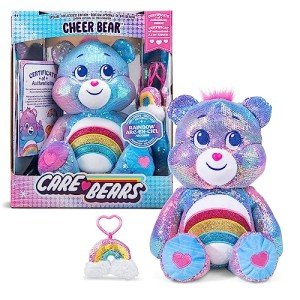 Care Bears Sequin Plush, Cheer Bear Plushie for Ages 4+ Perfect Stuffed Animal, Super Soft and Cuddly – Good for Girls and Boys, Employees, Collectors, Great Valentines Day Gift for Kids