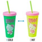 Silver Buffalo Sanrio Hello Kitty Summertime Gardening 4-Pack Color Changing Plastic Tumblers Includes Lid and Straw, 24 Ounces