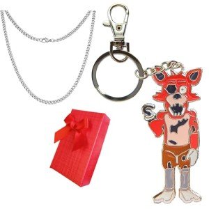MONSTER ROSER Gift Box Jewelry For Fnaf Fan, Pendant Necklace Keychain 2In1, Gift For Kids Gamer 5 Night Freddy, Fazbear Bonnie Free Hugs (Foxy)