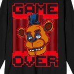 Five Nights at Freddy's Freddy Big Face Game Over Crew Neck Long Sleeve Men's Black Tee-Small