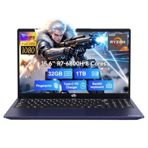 NIMO 15.6" IPS FHD-Gaming-Laptop, 8 Cores AMD Ryzen 7 6800H 32GB DDR5 RAM 1TB SSD (Beat Intel i7-12700H, Up to 4.7GHz) AMD Radeon 680M GPU-Computer with 100W Type-C Backlit Keyboard