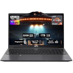 15.6 Business-gaming-Laptop, 6-Cores AMD Ryzen 5 6600H 660M 6nm GPU, 32GB DDR5 1TB SSD(Beat i5-12450H up to 4.5GHz)100W Type-C FHD IPS Laptop-Computer with Fingerprint Backlit Keyboard WiFi5 Win11