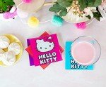 Sanrio Hello Kitty Colors Glass Coasters for Drinks, Set of 4 | Tabletop Protection for Home Kitchen, Dining Room Table