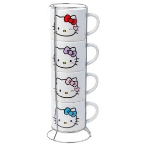Silver Buffalo Sanrio Hello Kitty Faces and Hearts 4pc Ceramic Mug Stack Set, 10 Ounces