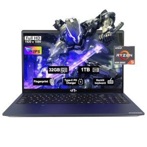 15.6'' FHD Business Gaming-Laptop-Computer - 6 Cores AMD Ryzen 5 6600H, 32GB DDR5 RAM 1TB SSD(Beat i5 12450H, Up to 4.5GHz), 100W Type C, 6 Cores 660M GPU, IPS, Fingerprint, Backlit Keyboard, Numpad