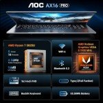 AOC Gaming Laptop with AMD Ryzen 7 5825U Processor(8C/16T, Up to 4.3GHz) 16.1“ FHD Display Laptop Computer with Backlit Keyboard, 16GB RAM 512GB NVMe SSD, WiFi 6, HDMI, USB3.2, Type-C, 53Wh Battery