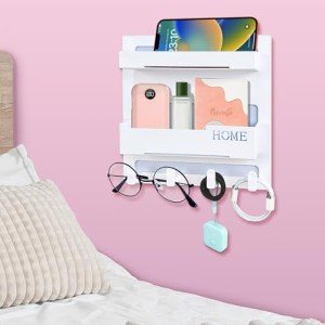 Floating Shelves for Bedside Shelf Accessories Organizer, Wall Mount Self Stick On, Cute Room Decor Aesthetic, Girls Room Decor, Cool Stuff For Bedroom Storage And Organization, Bedside Wall Organizer