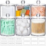 AOZITA 6 Pack Acrylic Qtip Holder Dispenser for Cotton,Swab, Ball, Round Pads, Floss Picks - Clear Plastic Apothecary Jar Set, Bathroom Canister Storage Organization, Vanity Makeup Organizer