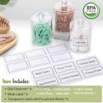 AOZITA 6 Pack Acrylic Qtip Holder Dispenser for Cotton,Swab, Ball, Round Pads, Floss Picks - Clear Plastic Apothecary Jar Set, Bathroom Canister Storage Organization, Vanity Makeup Organizer
