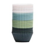 The Silicone Kitchen Reusable Mini Silicone Baking Cup, Non-Toxic, BPA Free, Dishwasher Safe, Mini, 24 Pack, White Blue Green