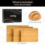 SMIRLY Wooden Cutting Boards For Kitchen Meal Prep & Serving - Bamboo Cutting Board Set with Holder, Charcuterie & Chopping Board, Wood Cutting Board Set, Kitchen Gadgets