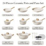 Bazova 24 Pcs Pots and Pans Set Non Stick Ceramic Cookware Set,Healthy Non Toxic Kitchen Cookware Sets with Large Capacity,Induction Compatible,Dishwasher Safe,PFAS/PTFE/PFOA/PFOS Free,Cream White