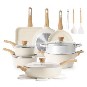 SENSARTE Ceramic Cookware Sets, Pots and Pans Set Nonstick, 20-Piece Induction Cookware, Non-toxic Healthy Non Stick Kitchen Cooking Set with Stay-Cool Handles, PFAS PTFE PFOA PFOS Free