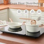 22 Pcs Pots and Pans Set Non Stick Non-Toxic Ceramic Kitchen Cookware Sets Nonstick Pot&Pan With Lid Cream White Granite Induction Compatible with Glass Lids Crepe Frying Pan FOA/PFOS-Free