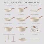22 Pcs Pots and Pans Set Non Stick Non-Toxic Ceramic Kitchen Cookware Sets Nonstick Pot&Pan With Lid Cream White Granite Induction Compatible with Glass Lids Crepe Frying Pan FOA/PFOS-Free
