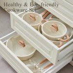 22 Pcs Pots and Pans Set Non Stick Non-Toxic Ceramic Kitchen Cookware Sets Nonstick Pot&Pan With Lid Cream White Granite Induction Compatible with Glass Lids Crepe Frying Pan FOA/PFOS-Free