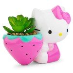 Toynk Sanrio Hello Kitty Strawberry 5-Inch Ceramic Planter with Artificial Succulent | Cute Flower Pot, Faux Indoor Plants
