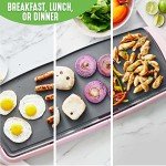 GreenLife 20” Extra Large Electric Griddle, Non-Toxic PFAS & PFOA-Free Ceramic Nonstick, Temperature Control, Quick Even Heating, Removable Drip Tray, Pancakes, Eggs, Sausage, Easy Clean, Pink