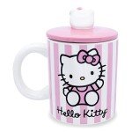 Toynk Sanrio Hello Kitty Pink Stripes Ceramic Mug With Lid | Large Coffee Cup For Tea, Espresso, Cocoa | Holds 18 Ounces