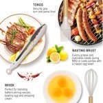 Silicone Kitchen Cooking Utensils Set - Heat Resistant/Non-stick/Non Toxic/BPA Free Silicon Spoons Spatula Whisk Tongs Wooden Handle Kitchen Gadgets Utensil Set with Holder (Khaki)