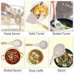 Silicone Kitchen Cooking Utensils Set - Heat Resistant/Non-stick/Non Toxic/BPA Free Silicon Spoons Spatula Whisk Tongs Wooden Handle Kitchen Gadgets Utensil Set with Holder (Khaki)