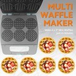 Baker's Friend Multi Mini Waffle Maker Machine, Bake 6 x 3 Inch Small Waffles, Perfect for Families and Individuals Use, Excellent Choice for Breakfast Brunch Parties & Events