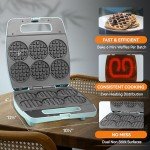 Baker's Friend Multi Mini Waffle Maker Machine, Bake 6 x 3 Inch Small Waffles, Perfect for Families and Individuals Use, Excellent Choice for Breakfast Brunch Parties & Events