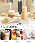 CIRCLE JOY Milk Frother Hanheld with Stand, Electric Coffee Frother, Battery Operated Hand Frother Wand Drink Mixer Mini Foamer for Matcha Lattes Cappuccino, Kitchen Gifts, Black