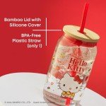 JoyJolt Sanrio Hello Kitty and Friends Favorite Flavor Glass Tumbler with Bamboo Lid and Straw, Leakproof 16oz Clear Soda Can Shaped Cup featuring Hello Kitty, Hello Kitty Merch