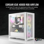 Corsair iCUE 4000D RGB Airflow Mid-Tower Case - 3X AF120 RGB Elite Fans - iCUE Lighting Node PRO Controller - High-Airflow Design - CORSAIR RapidRoute Cable Management System - True White