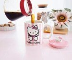 Toynk Sanrio Hello Kitty Pink Stripes Ceramic Mug With Lid | Large Coffee Cup For Tea, Espresso, Cocoa | Holds 18 Ounces