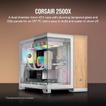 CORSAIR 2500X Small-Tower mATX Dual Chamber PC Case – Panoramic Tempered Glass – Reverse Connection Motherboard Compatible – No Fans Included – White/Bamboo Wood